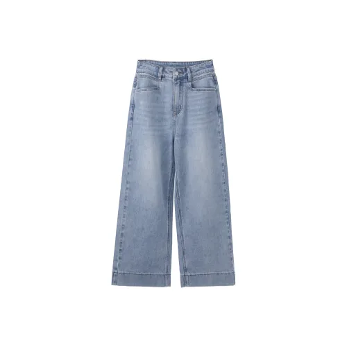 Fstudio Early Spring Casual Straight Pants Jeans Women's Blue