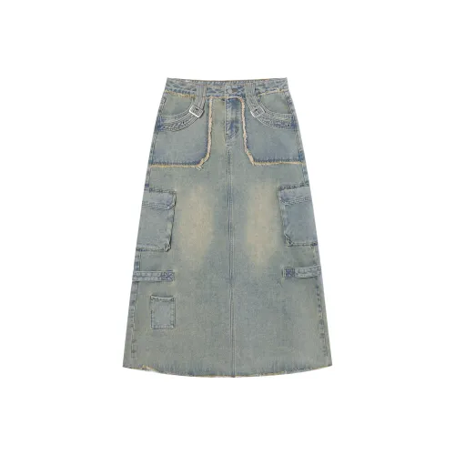I'M ONE Промытый деним синий Женские джинсовые длинные юбки