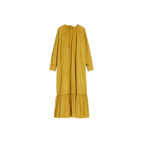 MaxMara SS23 Китайский Новый Год Длинное Платье с Длинными Рукавами Женское Горчично-Желтый
