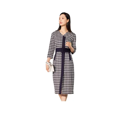 BBLLUUEE Длинное платье с длинными рукавами женское чернильно-синий