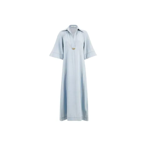 Zimmermann FW24 Короткое платье с короткими рукавами женское ледяной синий