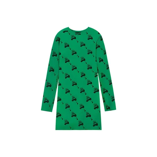 WE11DONE Зеленое Женское Длинное Платье с Рукавами