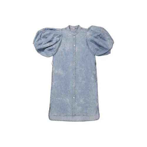 Stella McCartney Короткое платье с короткими рукавами женское синее