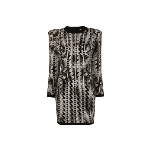 BALMAIN Черное Женское Длинное Платье с Рукавами