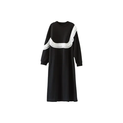 Wbwq Длинное платье с длинными рукавами женское черное