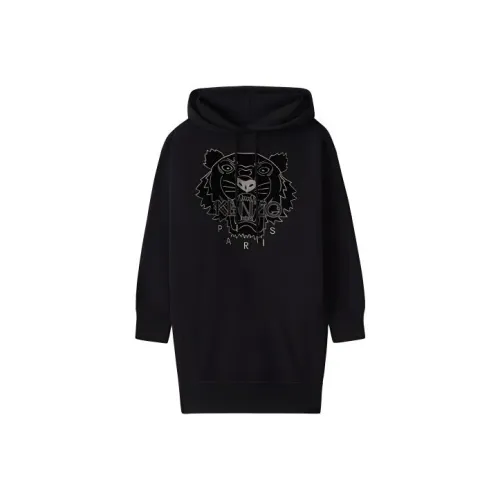 KENZO Черное Женское Длинное Платье с Рукавами