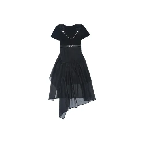 LOFT SHINE Черное Женское Короткое Платье с Рукавами