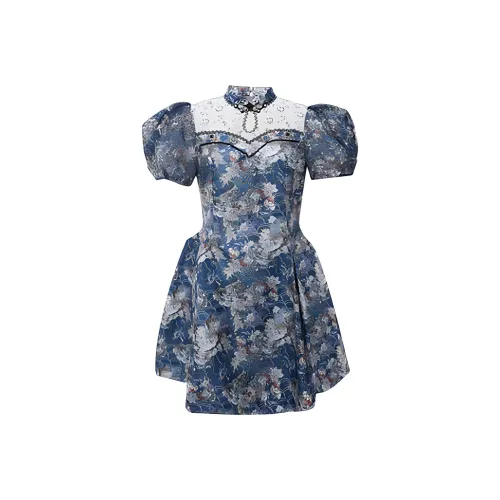 LULUALWAYS Blue Женские Короткие Платья с Рукавами