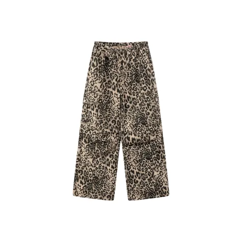 CHUU Повседневные брюки Женские Черный белый Леопардовый принт