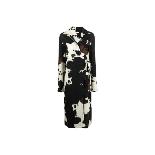 DRIES VAN NOTEN Черное/Белое Женское Длинное Платье с Рукавами