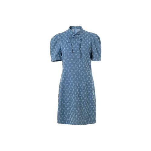 LOFT SHINE Джинсовый синий Женские Короткие Платья с Рукавами