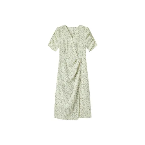 EICHITOO Короткое платье с короткими рукавами женское светло-зеленый узор