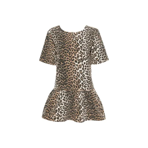 GANNI Короткое платье с короткими рукавами женское коричневое