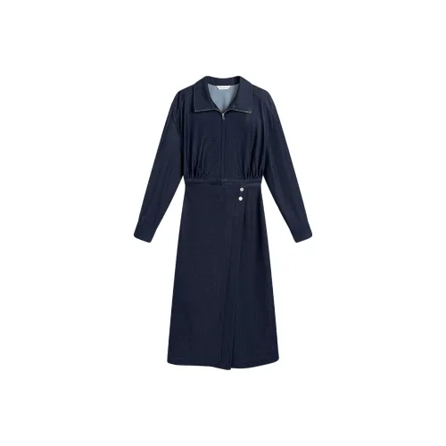 Famanxuan Длинное платье с длинными рукавами женское цвет глубокий морской синий