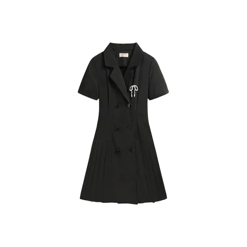 MOPB Короткий рукав Платье Женское Черное