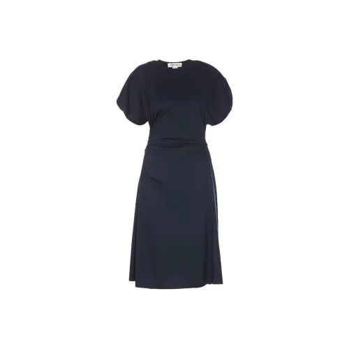 VICTORIA BECKHAM FW24 Короткое платье с короткими рукавами женское синее