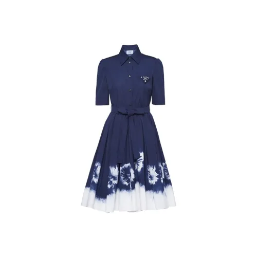 PRADA Blue Женские Короткие Платья с Рукавами
