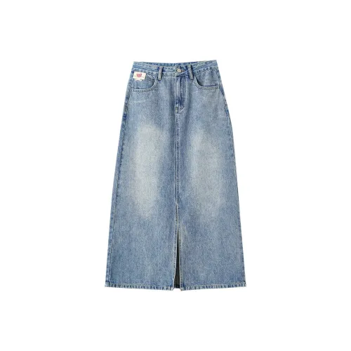 OUNIXUE Denim Long Skirt Women's Blue