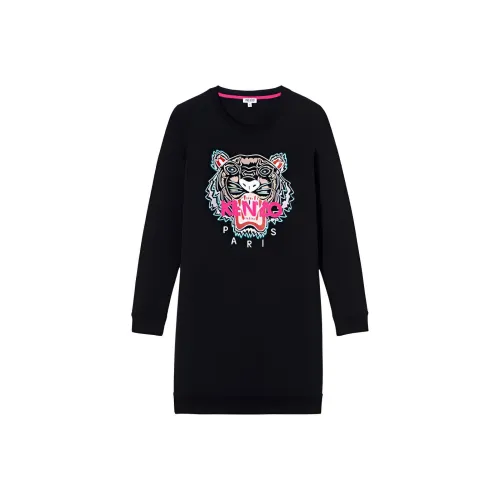 KENZO Черное Женское Длинное Платье с Рукавами