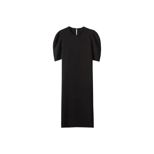 Emodues Короткий рукав Платье Женское Черное