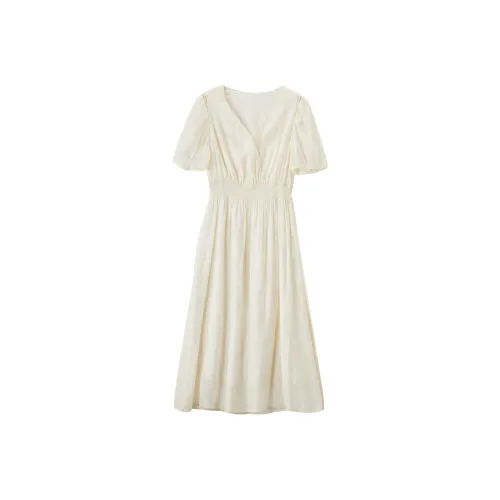 XIANGYING Короткий рукав Платье Женское Бежевое