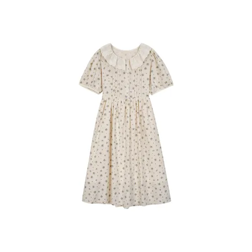 Лето будет проведено после ужина. Короткий рукав платье женское экрю