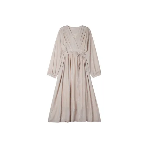 MUKOK Длинное платье с длинными рукавами женское светло-розовое