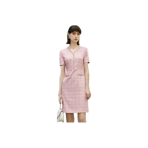 Yan Domain Короткий рукав Платье Женское Розовое