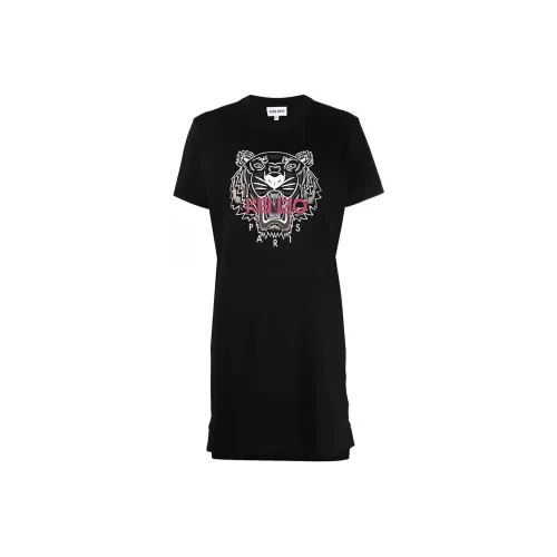 KENZO Classic Tiger Head Черное Женское Короткое Платье с Рукавами