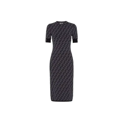FENDI Короткий рукав Платье Женское Черное Серое