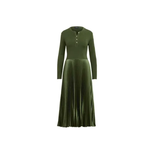 Polo Ralph Lauren SS22 Длинное Платье с Длинными Рукавами Женское Зеленое