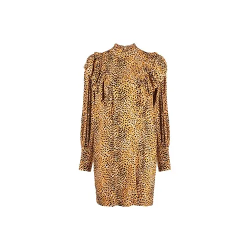 GANNI Желтое Женское Длинное Платье с Рукавами