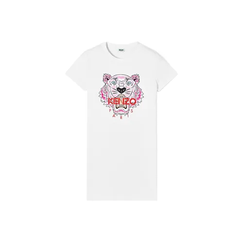 KENZO Classic Tiger Head Белое Женское Короткое Платье с Рукавами