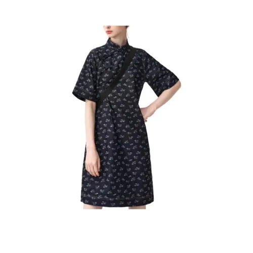 PURE TEA Короткий рукав Платье Женское Индиго