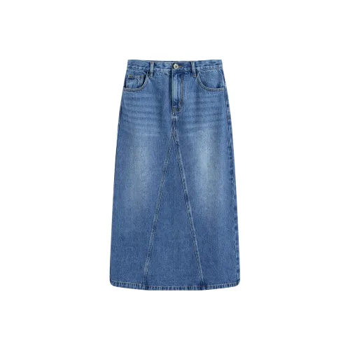 Famanxuan Деним Длинный Юбка Женские Винтажный синий