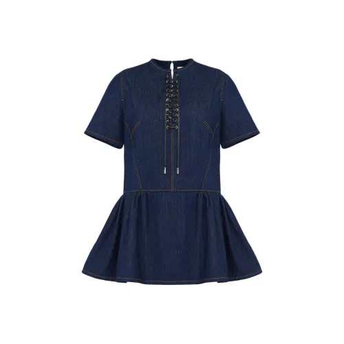 Alexander McQueen Blue Женские Короткие Платья с Рукавами