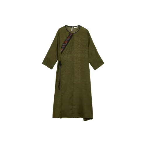Gichugure Длинное платье с длинными рукавами женское желто-зеленое