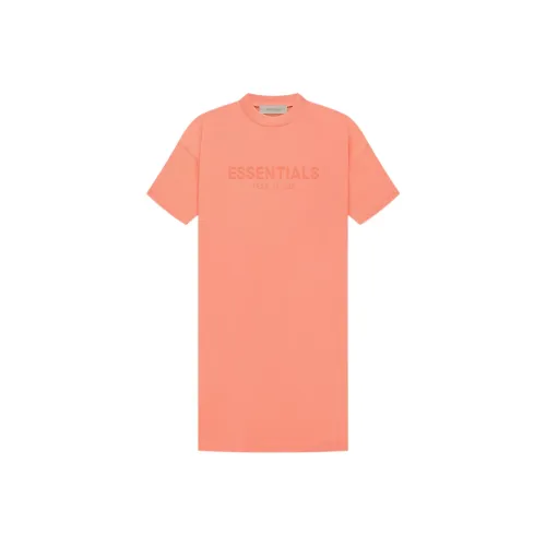 Fear of God Essentials Кораллово-красные Женские Платья с Коротким Рукавом