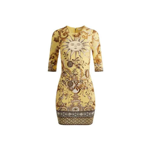 ALICE+OLIVIA FW24 Короткое платье с короткими рукавами женское желтое