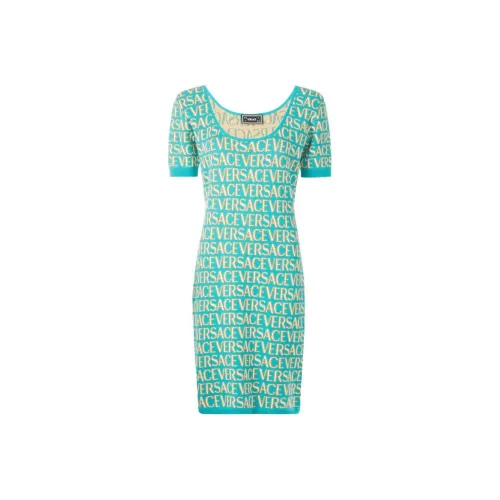 VERSACE Короткое платье с короткими рукавами женское зеленое