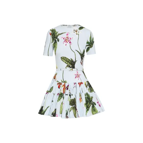 Oscar De La Renta Короткое платье с короткими рукавами женское светло-синее