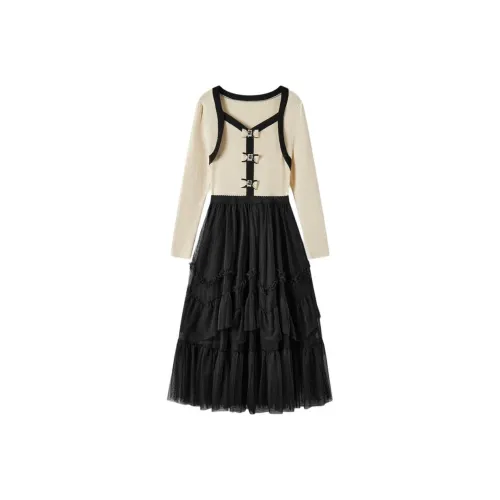 EICHITOO Длинное платье с длинными рукавами женское черная отделка