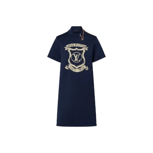 LOUIS VUITTON Короткое платье с короткими рукавами женское синее