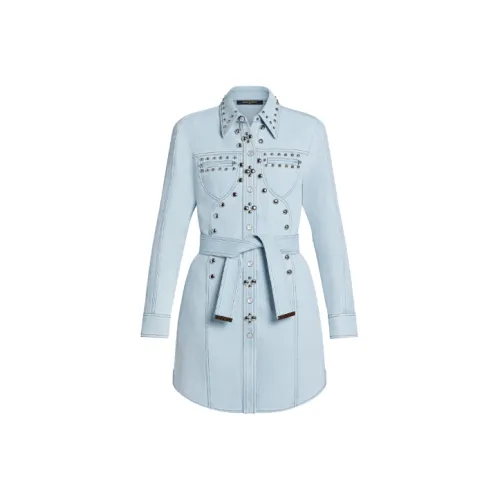 LOUIS VUITTON Длинное платье с длинными рукавами женское синее