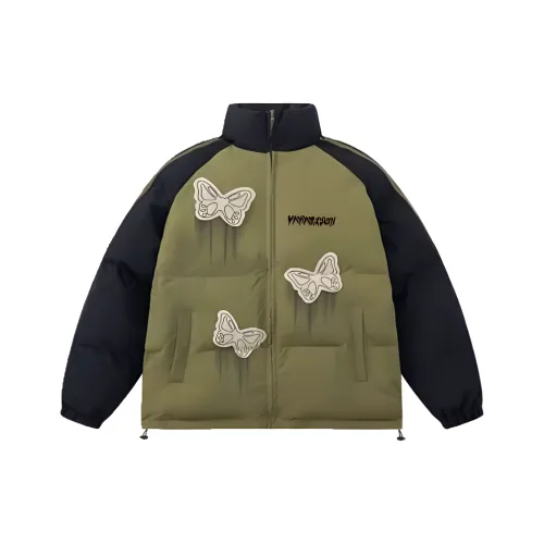 KUNZHUDAXIANG Пуховик Унисекс Зеленый С принтом Бабочки