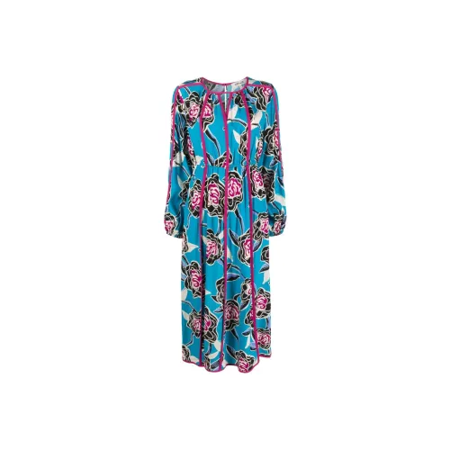 DVF Diane Von Furstenberg Длинное платье с длинными рукавами женское синее