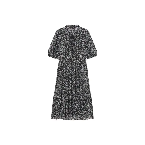 UNIQLO Черное Женское Короткое Платье с Рукавами