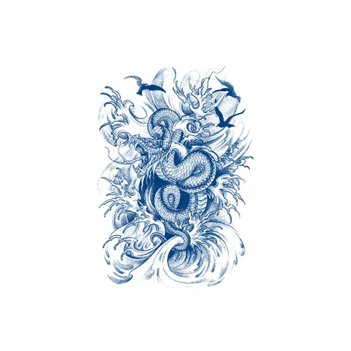 LIEJI Летящий дракон Through Облако Sea Травяной Временные татуировки