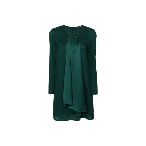 EMPORIO ARMANI SS24 Длинное платье с длинными рукавами женское темно-зеленое