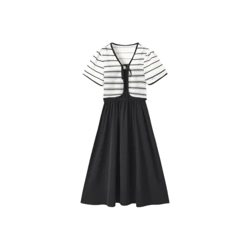 EICHITOO Короткое платье с короткими рукавами женское черная отделка